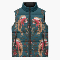 Dark Cyan Blue Bird of Batik Papua Sleeveless Puffer Jacket Exotic Natural Wealth of Papua - Polynesian Pride