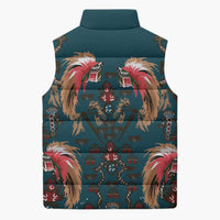 Dark Cyan Blue Bird of Batik Papua Sleeveless Puffer Jacket Exotic Natural Wealth of Papua - Polynesian Pride