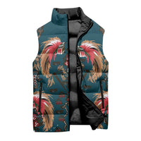 Dark Cyan Blue Bird of Batik Papua Sleeveless Puffer Jacket Exotic Natural Wealth of Papua - Polynesian Pride