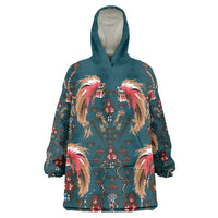 Dark Cyan Blue Bird of Batik Papua Wearable Blanket Hoodie Exotic Natural Wealth of Papua - Polynesian Pride