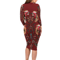Oxblood Bird of Batik Papua Family Matching Long Sleeve Bodycon Dress and Hawaiian Shirt Exotic Natural Wealth of Papua - Polynesian Pride