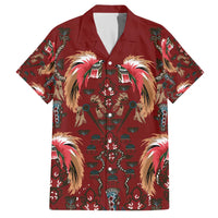 Oxblood Bird of Batik Papua Family Matching Off The Shoulder Long Sleeve Dress and Hawaiian Shirt Exotic Natural Wealth of Papua - Polynesian Pride
