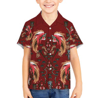 Oxblood Bird of Batik Papua Family Matching Off Shoulder Short Dress and Hawaiian Shirt Exotic Natural Wealth of Papua - Polynesian Pride
