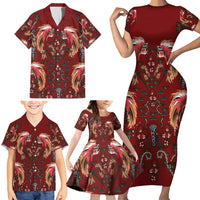 Oxblood Bird of Batik Papua Family Matching Short Sleeve Bodycon Dress and Hawaiian Shirt Exotic Natural Wealth of Papua - Polynesian Pride