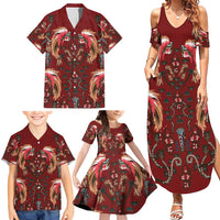 Oxblood Bird of Batik Papua Family Matching Summer Maxi Dress and Hawaiian Shirt Exotic Natural Wealth of Papua - Polynesian Pride
