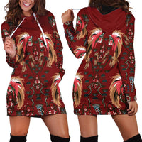 Oxblood Bird of Batik Papua Hoodie Dress Exotic Natural Wealth of Papua - Polynesian Pride