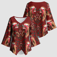 Oxblood Bird of Batik Papua Kimono Sleeve Blouse Exotic Natural Wealth of Papua - Polynesian Pride