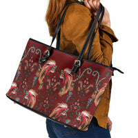 Oxblood Bird of Batik Papua Leather Tote Bag Exotic Natural Wealth of Papua - Polynesian Pride