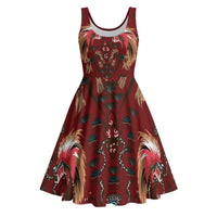 Oxblood Bird of Batik Papua Midi Dress Exotic Natural Wealth of Papua - Polynesian Pride