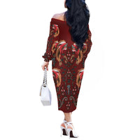 Oxblood Bird of Batik Papua Off The Shoulder Long Sleeve Dress Exotic Natural Wealth of Papua LT9 - Polynesian Pride