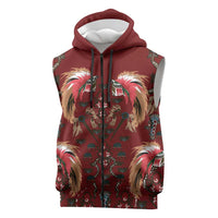 Oxblood Bird of Batik Papua Sleeveless Zip Hoodie Exotic Natural Wealth of Papua LT9 Red - Polynesian Pride