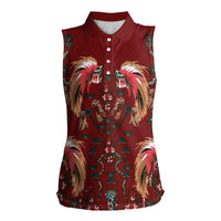 Oxblood Bird of Batik Papua Women Sleeveless Polo Shirt Exotic Natural Wealth of Papua LT9 Female Red - Polynesian Pride