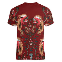 Oxblood Bird of Batik Papua Women V-Neck T-Shirt Exotic Natural Wealth of Papua LT9 - Polynesian Pride