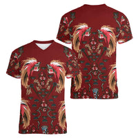 Oxblood Bird of Batik Papua Women V-Neck T-Shirt Exotic Natural Wealth of Papua LT9 - Polynesian Pride