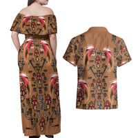 Terracotta Bird of Batik Papua Couples Matching Off Shoulder Maxi Dress and Hawaiian Shirt Exotic Natural Wealth of Papua - Polynesian Pride