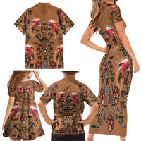 Terracotta Bird of Batik Papua Family Matching Short Sleeve Bodycon Dress and Hawaiian Shirt Exotic Natural Wealth of Papua - Polynesian Pride