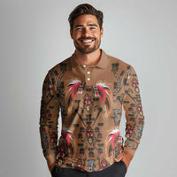 Terracotta Bird of Batik Papua Long Sleeve Polo Shirt Exotic Natural Wealth of Papua - Polynesian Pride