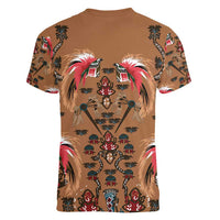 Terracotta Bird of Batik Papua Women V-Neck T-Shirt Exotic Natural Wealth of Papua LT9 - Polynesian Pride