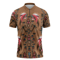 Terracotta Bird of Batik Papua Zipper Polo Shirt Exotic Natural Wealth of Papua LT9 Gold - Polynesian Pride