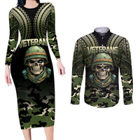 Veterans Day Couples Matching Long Sleeve Bodycon Dress and Long Sleeve Button Shirt War Never Leaves A Veteran Proud Military