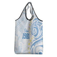 Palau 1981 Tribal Tattoo Grocery Bag with Belau Plumeria Flowers