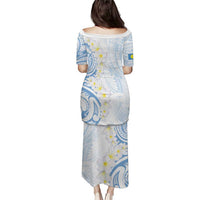 Palau 1981 Tribal Tattoo Puletasi with Belau Plumeria Flowers