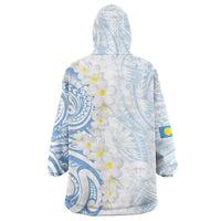Palau 1981 Tribal Tattoo Wearable Blanket Hoodie with Belau Plumeria Flowers