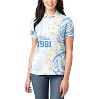 Palau 1981 Tribal Tattoo Women Polo Shirt with Belau Plumeria Flowers