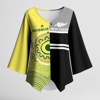 Custom Cricket AUNZ Spirit Kimono Sleeve Blouse Aussie New Zealand Retro Edition LT9 Female Black - Polynesian Pride
