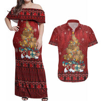 Funny Kiwi Bird Xmas Tree Couples Matching Off Shoulder Maxi Dress and Hawaiian Shirt New Zealand Tribal Christmas Spirit LT9 Red - Polynesian Pride