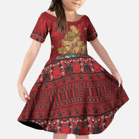 Funny Kiwi Bird Xmas Tree Family Matching Mermaid Dress and Hawaiian Shirt New Zealand Tribal Christmas Spirit LT9 Daughter's Dress Red - Polynesian Pride