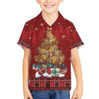 Funny Kiwi Bird Xmas Tree Family Matching Off The Shoulder Long Sleeve Dress and Hawaiian Shirt New Zealand Tribal Christmas Spirit LT9 Son's Shirt Red - Polynesian Pride