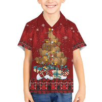 Funny Kiwi Bird Xmas Tree Family Matching Puletasi and Hawaiian Shirt New Zealand Tribal Christmas Spirit LT9 Son's Shirt Red - Polynesian Pride
