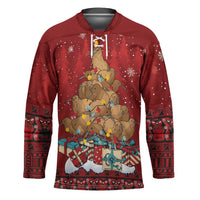 Funny Kiwi Bird Xmas Tree Hockey Jersey New Zealand Tribal Christmas Spirit - Polynesian Pride