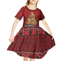 Funny Kiwi Bird Xmas Tree Kid Short Sleeve Dress New Zealand Tribal Christmas Spirit - Polynesian Pride