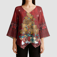 Funny Kiwi Bird Xmas Tree Kimono Sleeve Blouse New Zealand Tribal Christmas Spirit - Polynesian Pride