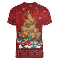 Funny Kiwi Bird Xmas Tree Women V-Neck T-Shirt New Zealand Tribal Christmas Spirit LT9 - Polynesian Pride
