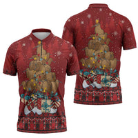 Funny Kiwi Bird Xmas Tree Zipper Polo Shirt New Zealand Tribal Christmas Spirit LT9 - Polynesian Pride
