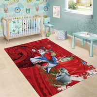 Funny Santa Riding Shark Area Rug Polynesian Tribal Christmas Spirit - Polynesian Pride