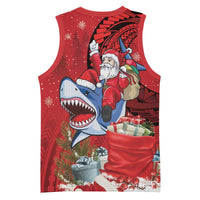 Funny Santa Riding Shark Basketball Jersey Polynesian Tribal Christmas Spirit LT9 - Polynesian Pride