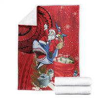 Funny Santa Riding Shark Blanket Polynesian Tribal Christmas Spirit - Polynesian Pride
