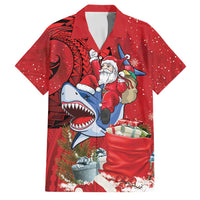 Funny Santa Riding Shark Family Matching Mermaid Dress and Hawaiian Shirt Polynesian Tribal Christmas Spirit LT9 Dad's Shirt - Short Sleeve Red - Polynesian Pride