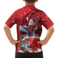 Funny Santa Riding Shark Family Matching Off Shoulder Maxi Dress and Hawaiian Shirt Polynesian Tribal Christmas Spirit LT9 - Polynesian Pride