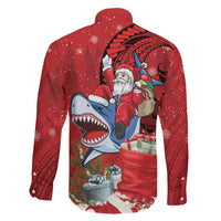 Funny Santa Riding Shark Family Matching Off Shoulder Maxi Dress and Hawaiian Shirt Polynesian Tribal Christmas Spirit LT9 - Polynesian Pride