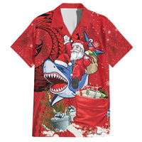 Funny Santa Riding Shark Family Matching Short Sleeve Bodycon Dress and Hawaiian Shirt Polynesian Tribal Christmas Spirit - Polynesian Pride