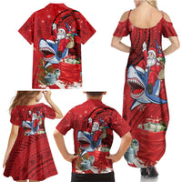 Funny Santa Riding Shark Family Matching Summer Maxi Dress and Hawaiian Shirt Polynesian Tribal Christmas Spirit - Polynesian Pride
