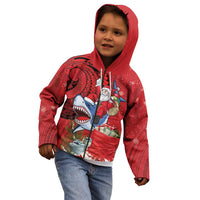 Funny Santa Riding Shark Kid Hoodie Polynesian Tribal Christmas Spirit - Polynesian Pride