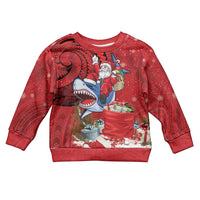 Funny Santa Riding Shark Kid Ugly Christmas Sweater Polynesian Tribal Christmas Spirit LT9 Kid Red - Polynesian Pride