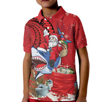 Funny Santa Riding Shark Kid Polo Shirt Polynesian Tribal Christmas Spirit LT9 Kid Red - Polynesian Pride