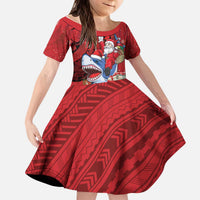 Funny Santa Riding Shark Kid Short Sleeve Dress Polynesian Tribal Christmas Spirit LT9 KID Red - Polynesian Pride